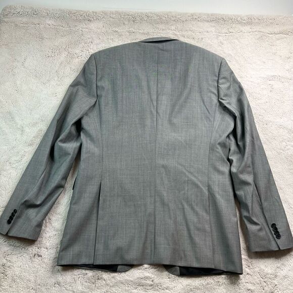 Hugo Boss Virgin Wool Dual Vent Gray Geo Mens Blazer Jacket 44L Woven in Italy - Picture 13 of 13